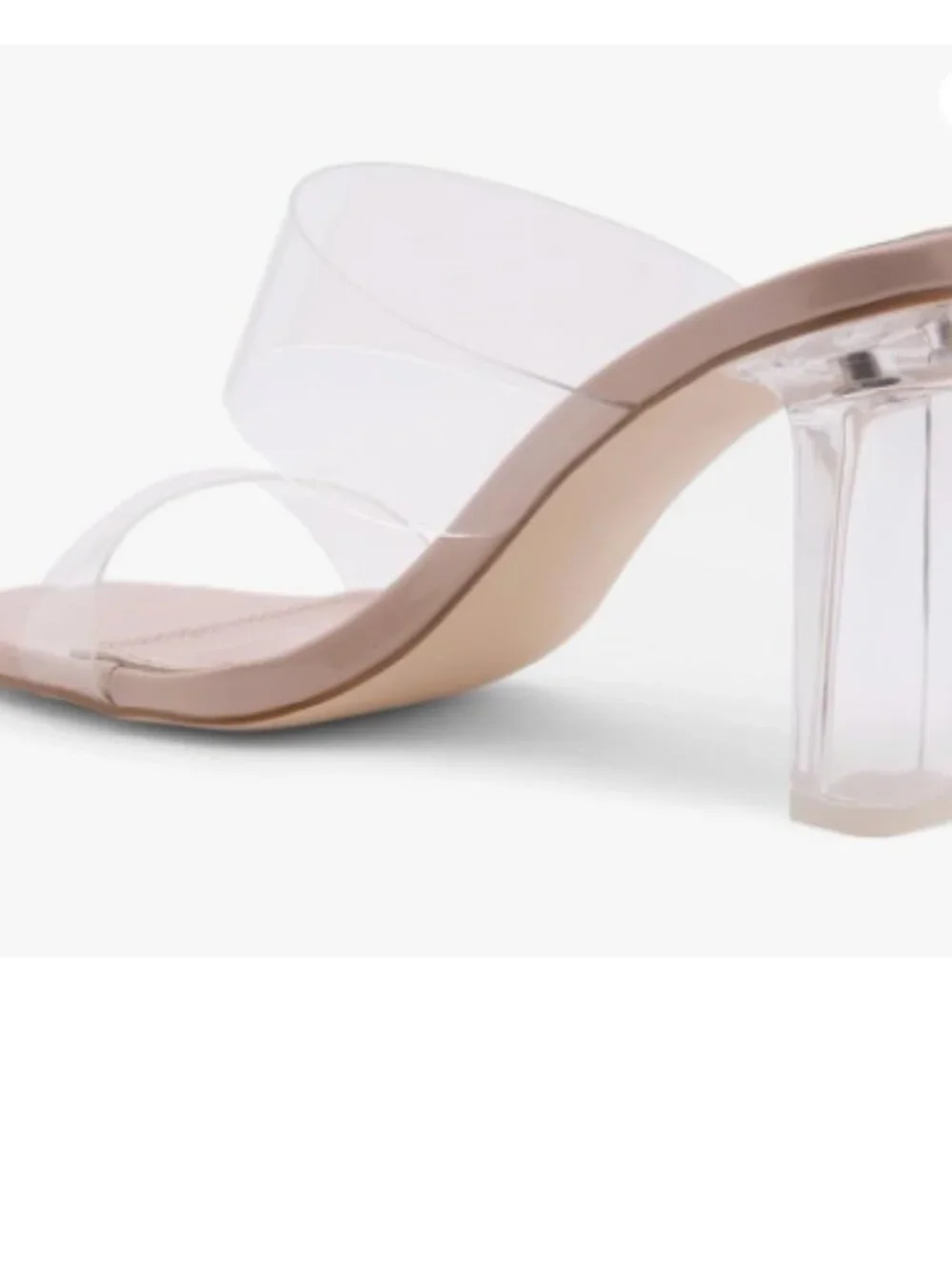 Clear Heels for Women, Transparent Two Strap Chunky Block High Heel Mules, Slip